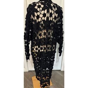 Vintage Lim’s Crochet LACE BLACK SEQUIN MAXI CARDIGAN SZ OS